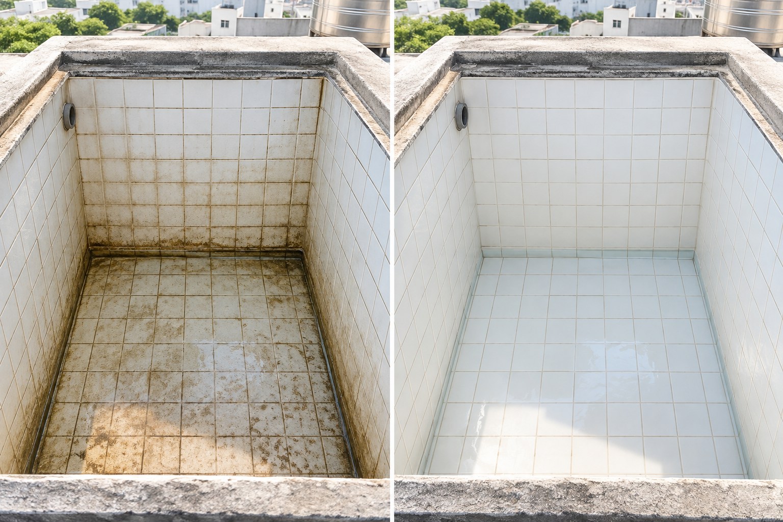 水泥磁磚水塔清洗前後比較